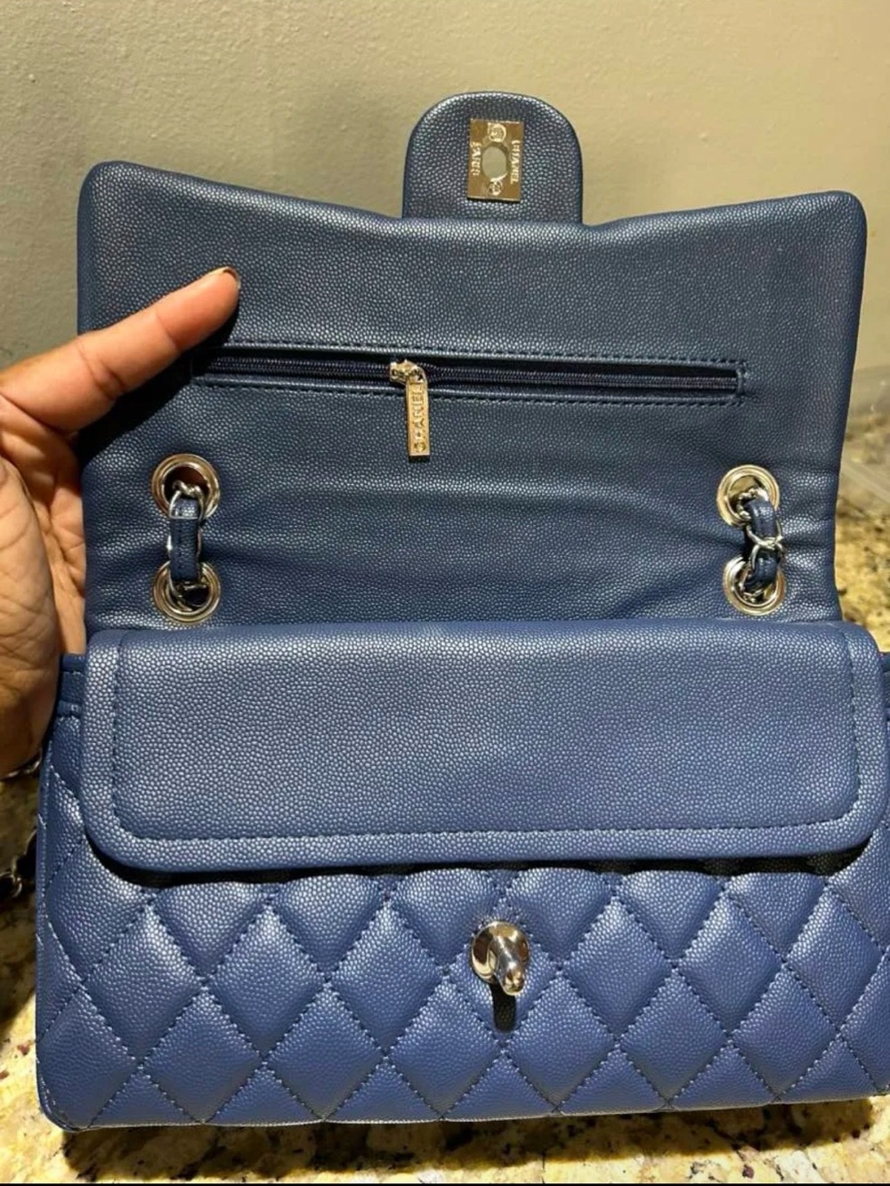 CHANEL Navy Quilted Leather Shoulder Bag with Silver Hardware - Picture 3 of 4